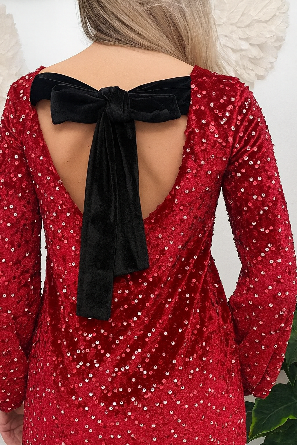 Rochie Star Glitter cu Paiete și Fundă din Catifea - imagine 2