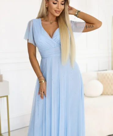 Rochie lungă bleu cu decolteu elegant – fotografia 2