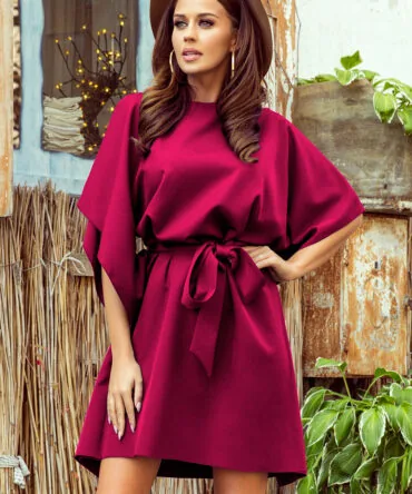 Rochie tip fluture bordo cu cordon în talie