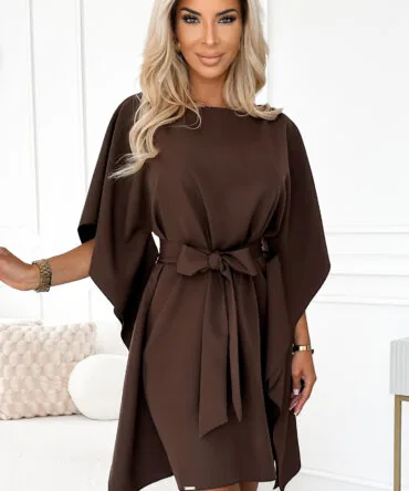 Rochie tip fluture ciocolatie cu cordon în talie