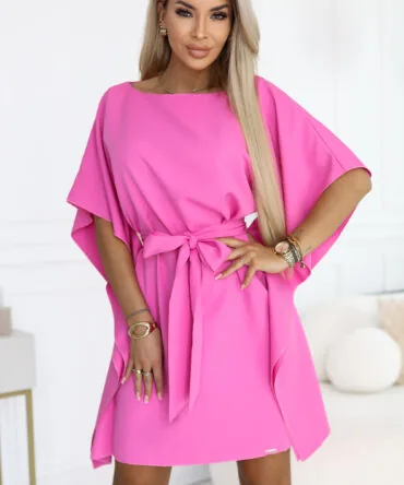 Rochie tip fluture fucsia cu cordon în talie