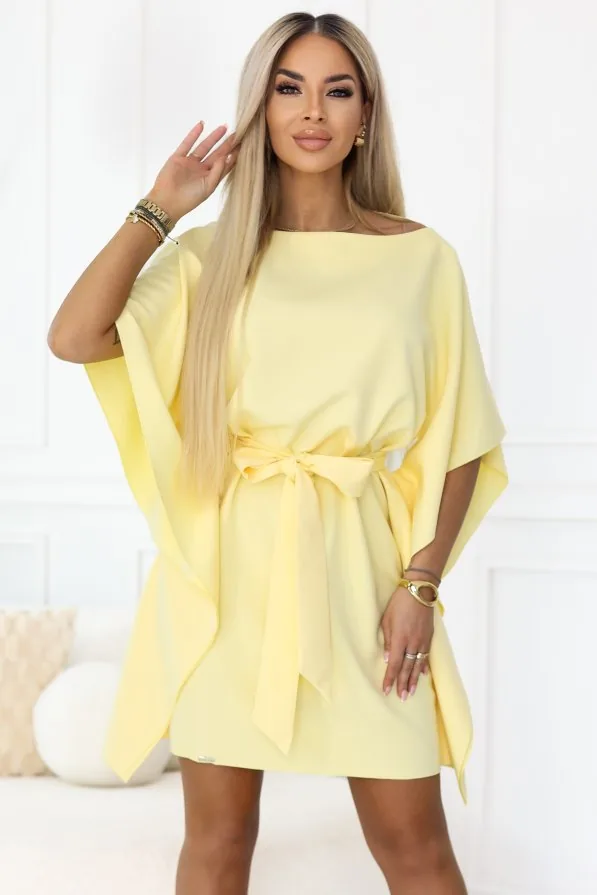 Rochie tip fluture galben lămâie cu cordon în talie – fotografia 12