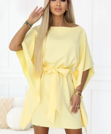 Rochie tip fluture galben lămâie cu cordon în talie