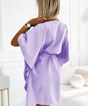 Rochie tip fluture lila cu cordon în talie – fotografia 2