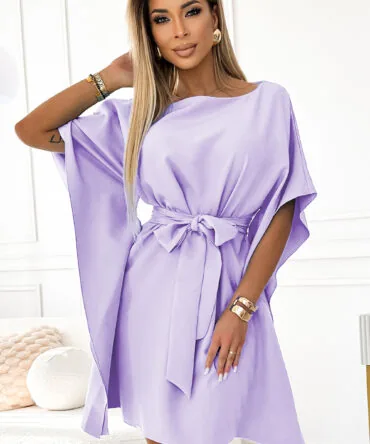 Rochie tip fluture lila cu cordon în talie