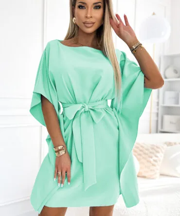 Rochie tip fluture mentolat cu cordon în talie