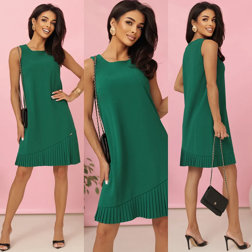 Rochie trapez verde cu plisă asimetrică – fotografia 13